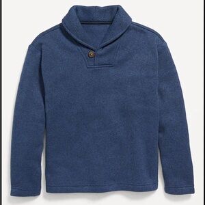 Boys’ Dark Blue Fleece Lined Sweater with Button Collar